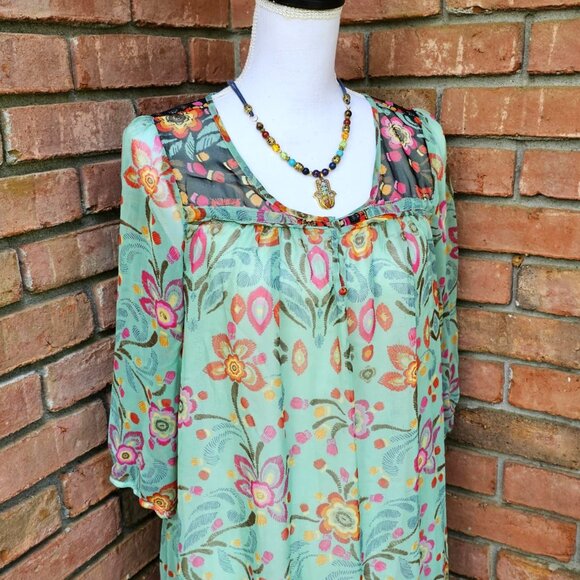 Patrons of Peace Dress. Seafoam Green/Multi Floral Pattern. Size Large. GUC. - Picture 3 of 16